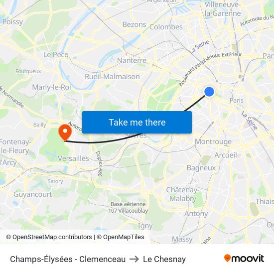 Champs-Élysées - Clemenceau to Le Chesnay map