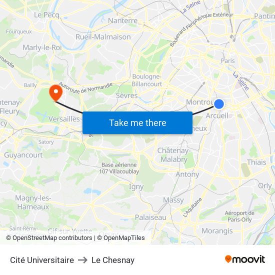 Cité Universitaire to Le Chesnay map