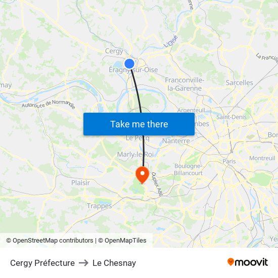 Cergy Préfecture to Le Chesnay map