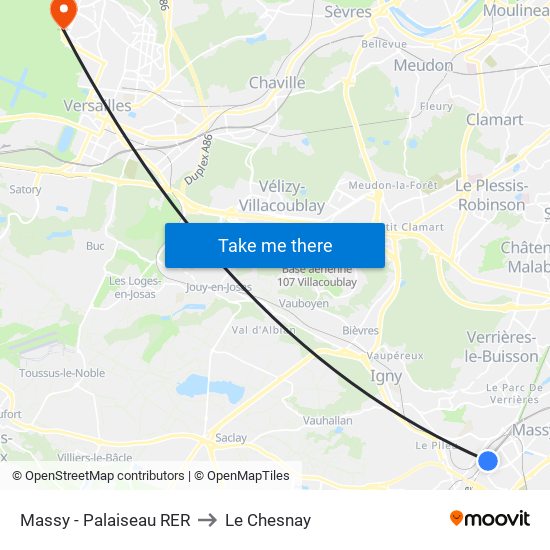 Massy - Palaiseau RER to Le Chesnay map