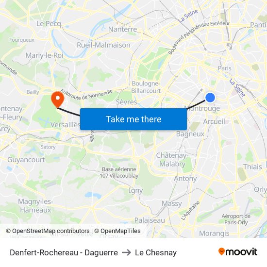 Denfert-Rochereau - Daguerre to Le Chesnay map