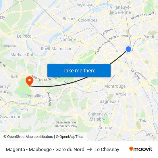 Magenta - Maubeuge - Gare du Nord to Le Chesnay map