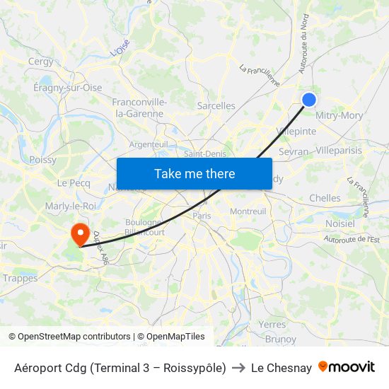 Aéroport Cdg (Terminal 3 – Roissypôle) to Le Chesnay map