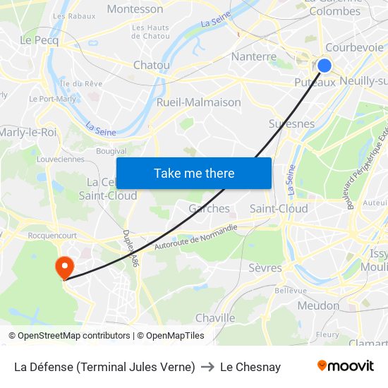 La Défense (Terminal Jules Verne) to Le Chesnay map