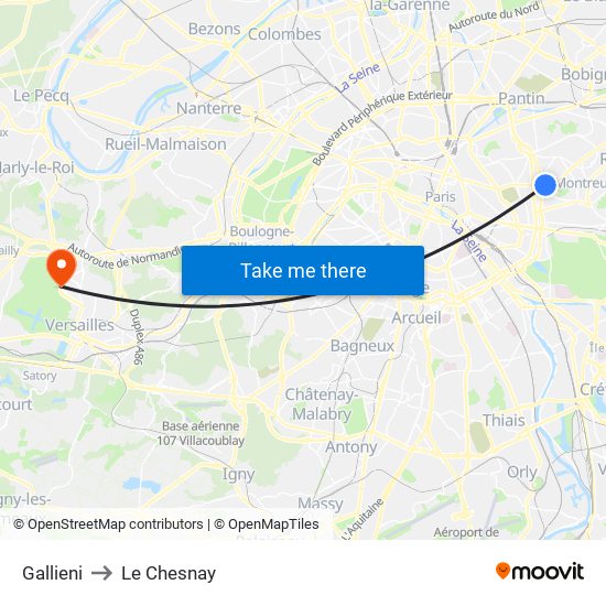 Gallieni to Le Chesnay map