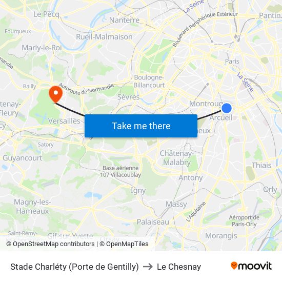 Stade Charléty (Porte de Gentilly) to Le Chesnay map