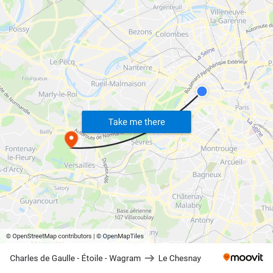 Charles de Gaulle - Étoile - Wagram to Le Chesnay map