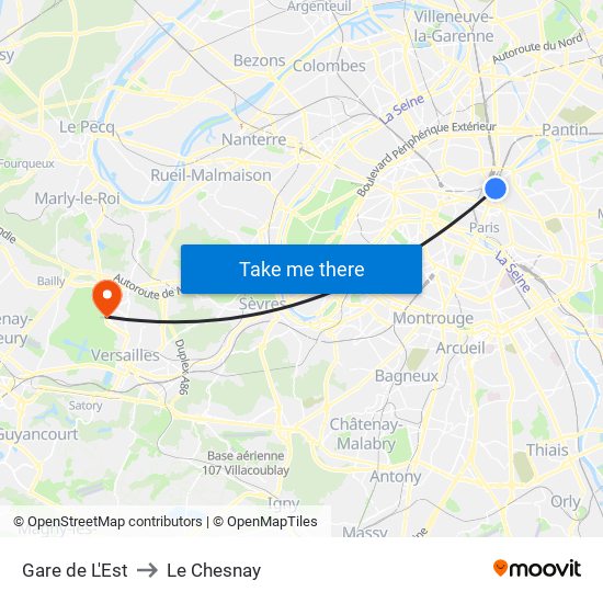 Gare de L'Est to Le Chesnay map
