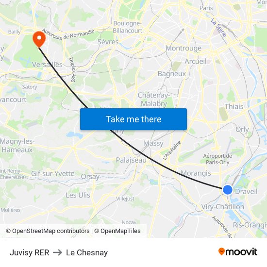 Juvisy RER to Le Chesnay map