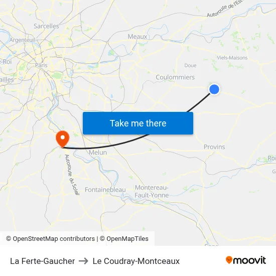 La Ferte-Gaucher to Le Coudray-Montceaux map