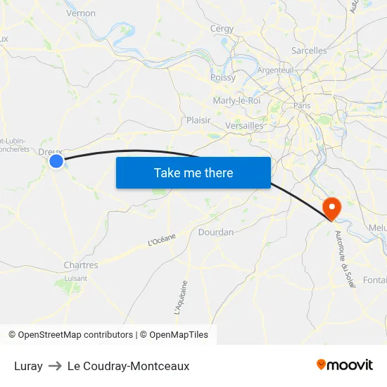 Luray to Le Coudray-Montceaux map