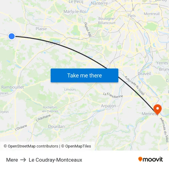 Mere to Le Coudray-Montceaux map
