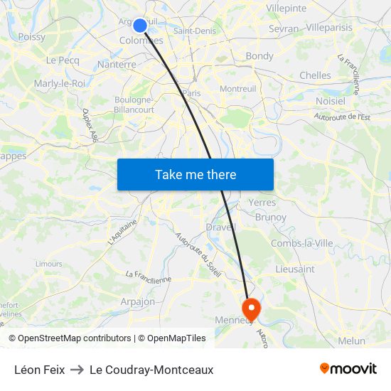 Léon Feix to Le Coudray-Montceaux map