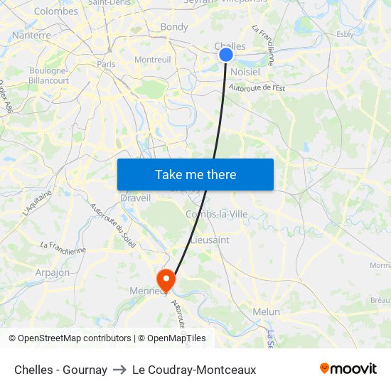 Chelles - Gournay to Le Coudray-Montceaux map