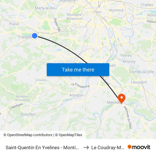 Saint-Quentin En Yvelines - Montigny-Le-Bretonneux to Le Coudray-Montceaux map