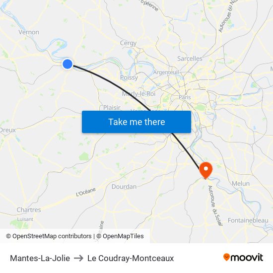 Mantes-La-Jolie to Le Coudray-Montceaux map