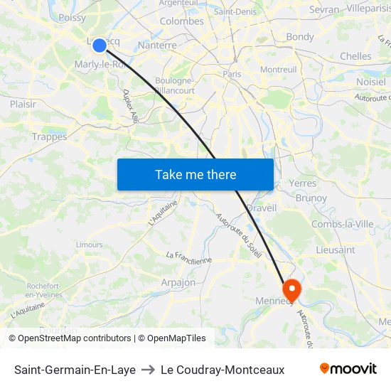 Saint-Germain-En-Laye to Le Coudray-Montceaux map