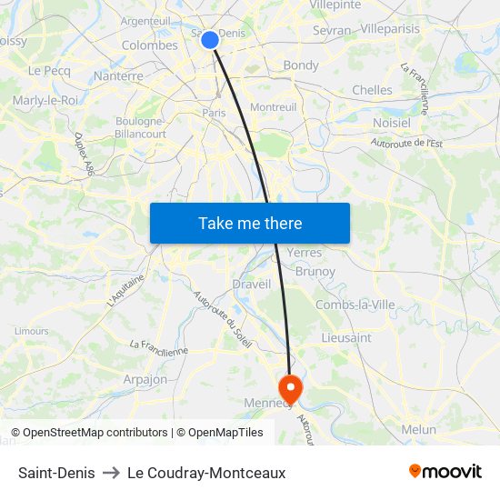 Saint-Denis to Le Coudray-Montceaux map