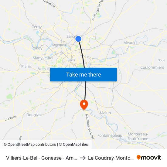 Villiers-Le-Bel - Gonesse - Arnouville to Le Coudray-Montceaux map