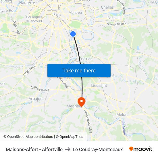 Maisons-Alfort - Alfortville to Le Coudray-Montceaux map