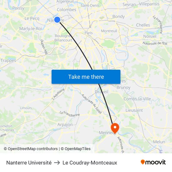 Nanterre Université to Le Coudray-Montceaux map