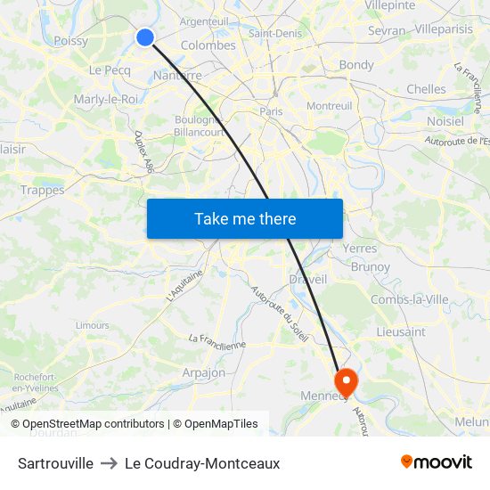 Sartrouville to Le Coudray-Montceaux map