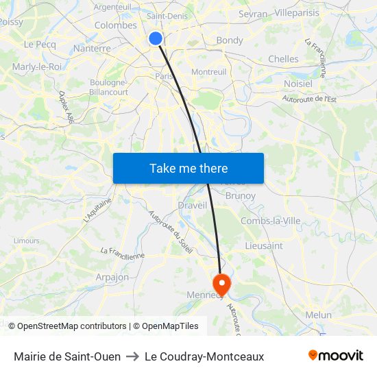 Mairie de Saint-Ouen to Le Coudray-Montceaux map