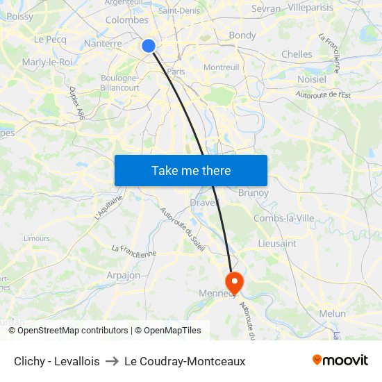 Clichy - Levallois to Le Coudray-Montceaux map