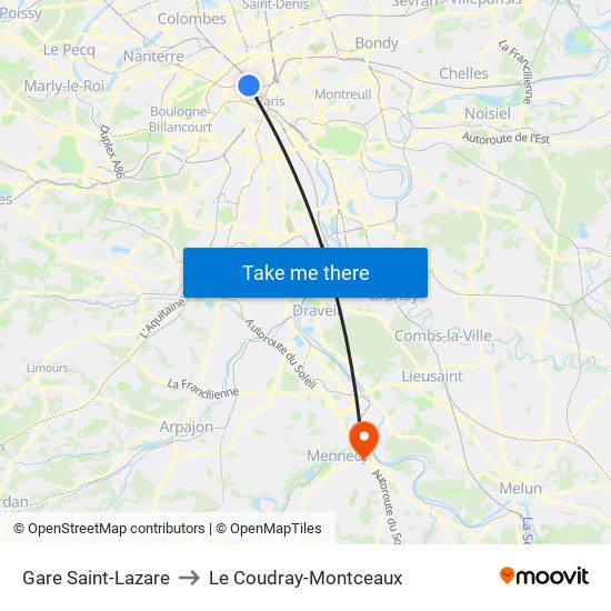 Gare Saint-Lazare to Le Coudray-Montceaux map