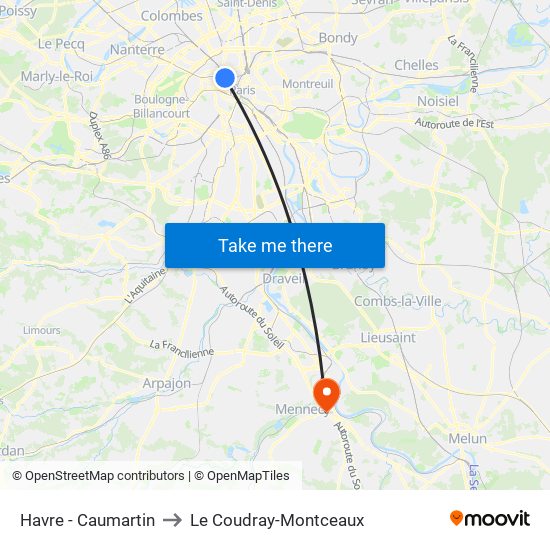 Havre - Caumartin to Le Coudray-Montceaux map