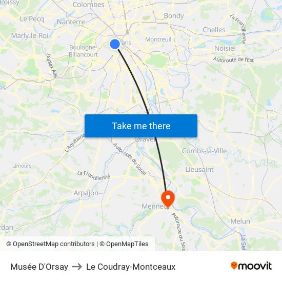 Musée D'Orsay to Le Coudray-Montceaux map