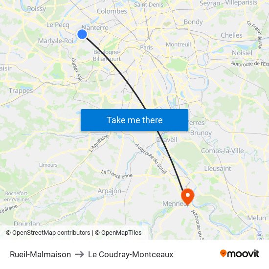 Rueil-Malmaison to Le Coudray-Montceaux map