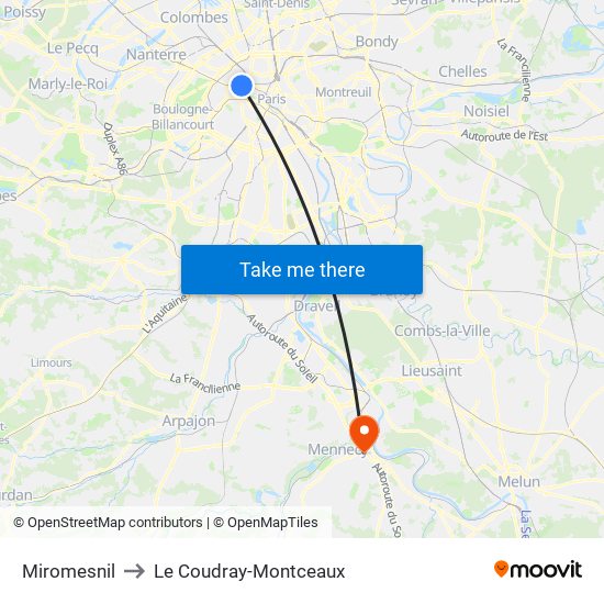 Miromesnil to Le Coudray-Montceaux map
