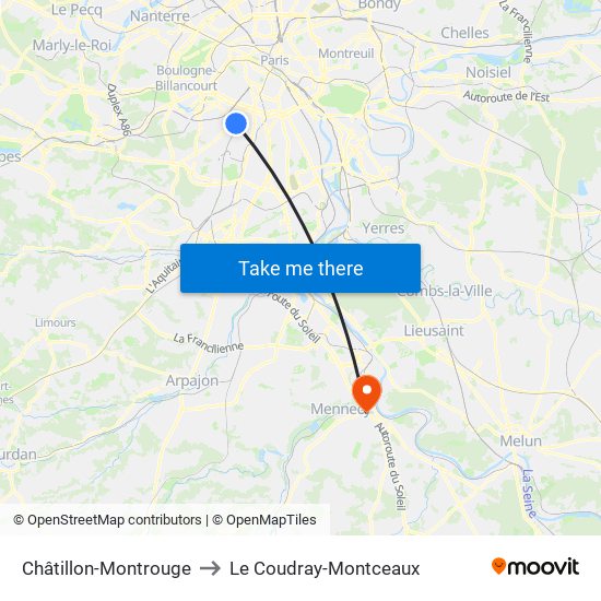 Châtillon-Montrouge to Le Coudray-Montceaux map