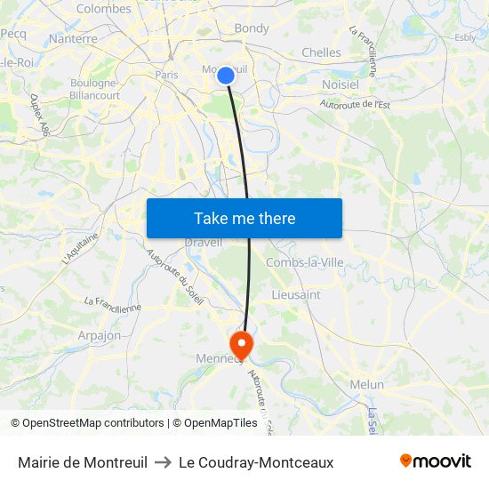 Mairie de Montreuil to Le Coudray-Montceaux map