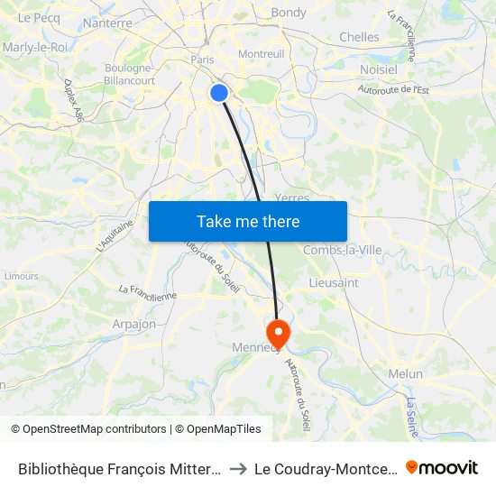 Bibliothèque François Mitterrand to Le Coudray-Montceaux map