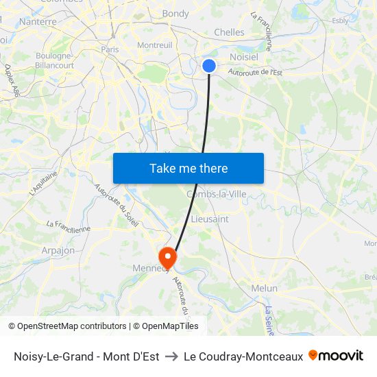 Noisy-Le-Grand - Mont D'Est to Le Coudray-Montceaux map