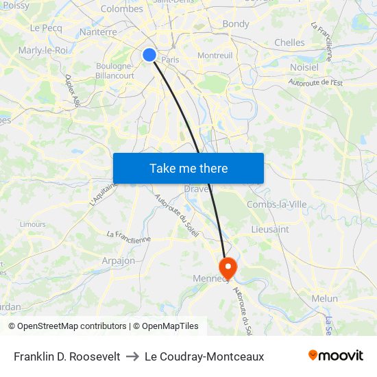 Franklin D. Roosevelt to Le Coudray-Montceaux map