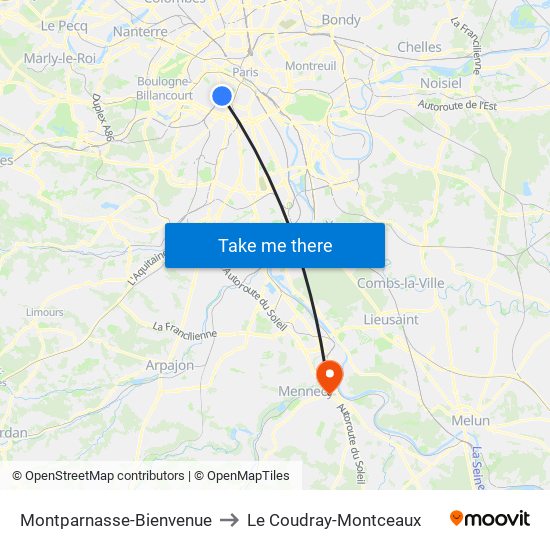 Montparnasse-Bienvenue to Le Coudray-Montceaux map