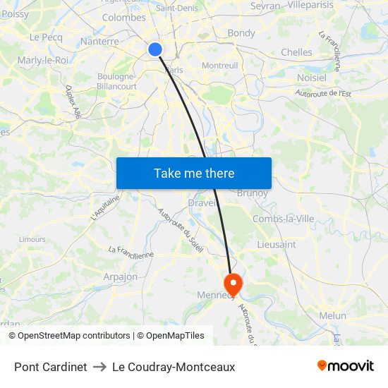 Pont Cardinet to Le Coudray-Montceaux map
