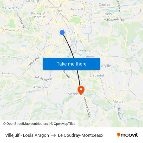 Villejuif - Louis Aragon to Le Coudray-Montceaux map