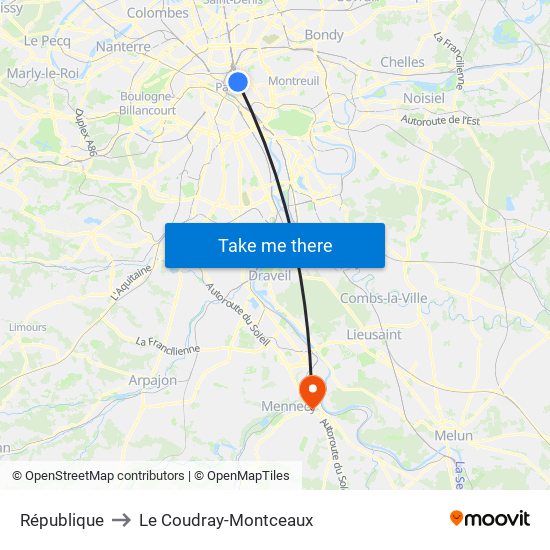 République to Le Coudray-Montceaux map