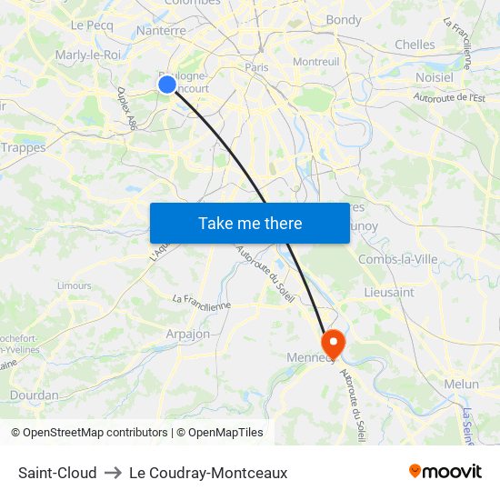 Saint-Cloud to Le Coudray-Montceaux map