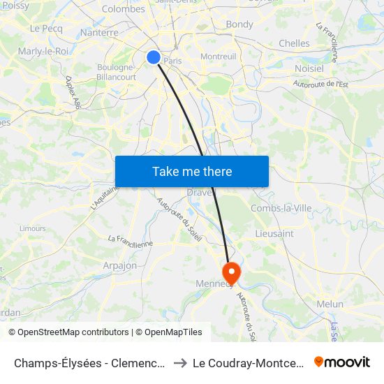 Champs-Élysées - Clemenceau to Le Coudray-Montceaux map