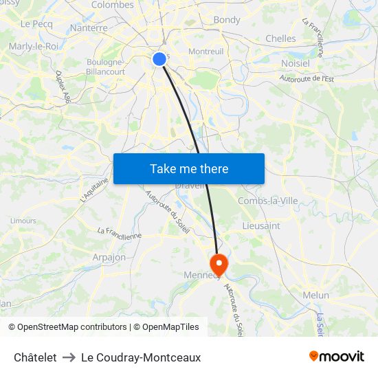 Châtelet to Le Coudray-Montceaux map