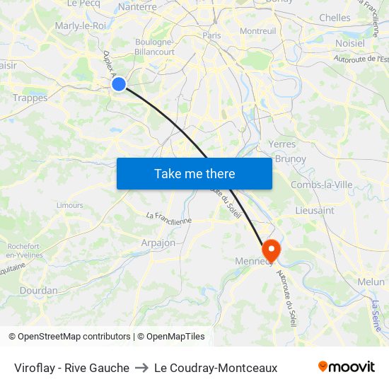 Viroflay - Rive Gauche to Le Coudray-Montceaux map