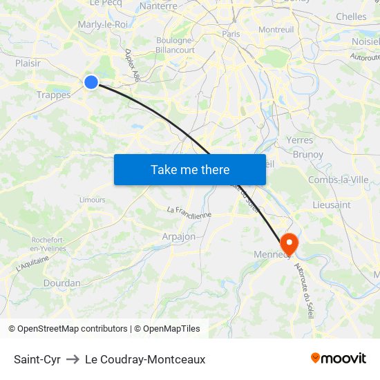 Saint-Cyr to Le Coudray-Montceaux map