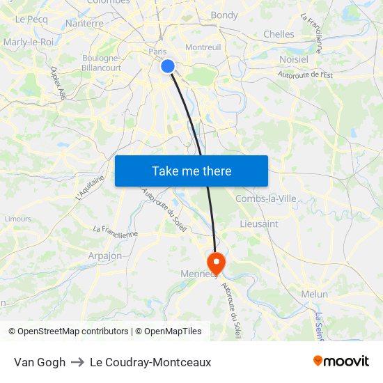Van Gogh to Le Coudray-Montceaux map