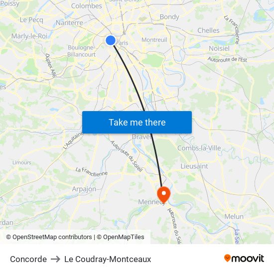 Concorde to Le Coudray-Montceaux map