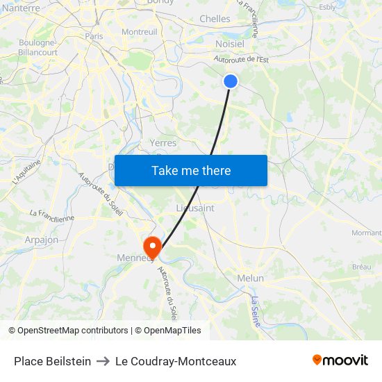 Place Beilstein to Le Coudray-Montceaux map